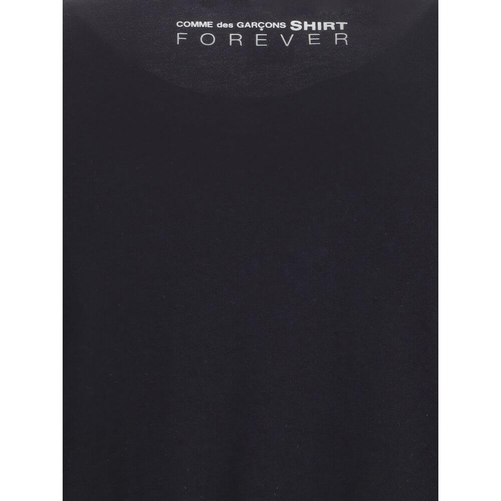 Comme Des Garçons Black Cotton T-Shirt featuring logo print on back, crew neck, and short sleeves. 100% cotton, regular fit, AW25 season.
