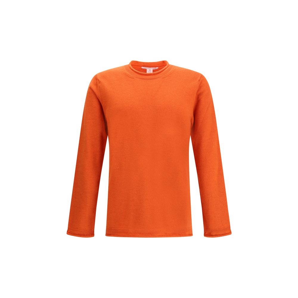 Comme Des Garçons Orange Wool Sweatshirt, long sleeve, ribbed knit, round neckline, AW25, 100% wool, elegant contemporary design.