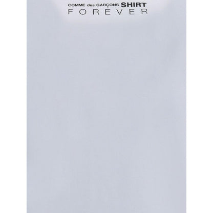 Comme Des Garçons White Cotton Sportswear T-shirt with printed logo on back, minimalist design, 100% cotton, crew neck, short sleeves.