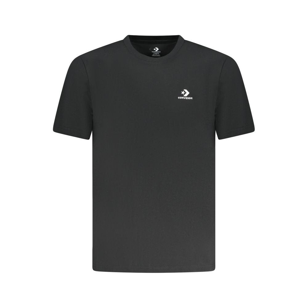 Converse Black Cotton Men T-Shirt with embroidered logo, short sleeves, crew neck, laid flat.