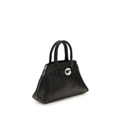 Coperni Black Calf Leather Bos Taurus Shoulder Bag with a sleek, compact silhouette and crinkled finish, detachable strap included.