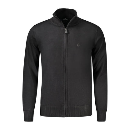 Coveri Moving Black Nylon Sweater - Long sleeve zip cardigan with embroidery and logo design