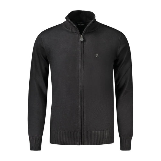 Coveri Moving Black Nylon Sweater - Long sleeve cardigan with zip closure, logo, and embroidery.