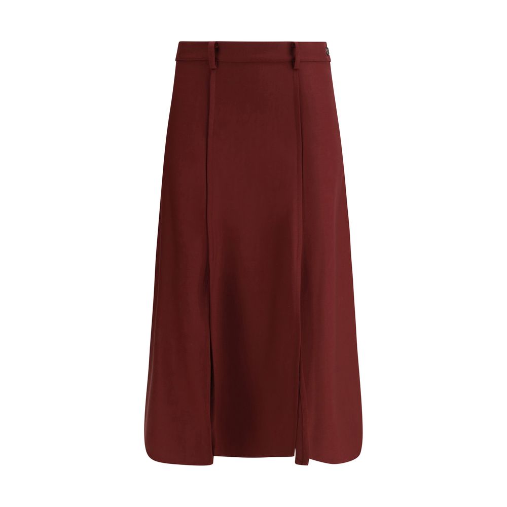 Crida Milano Bordeaux Wool Midi Skirt with central pleats enhancing elegance and structure.