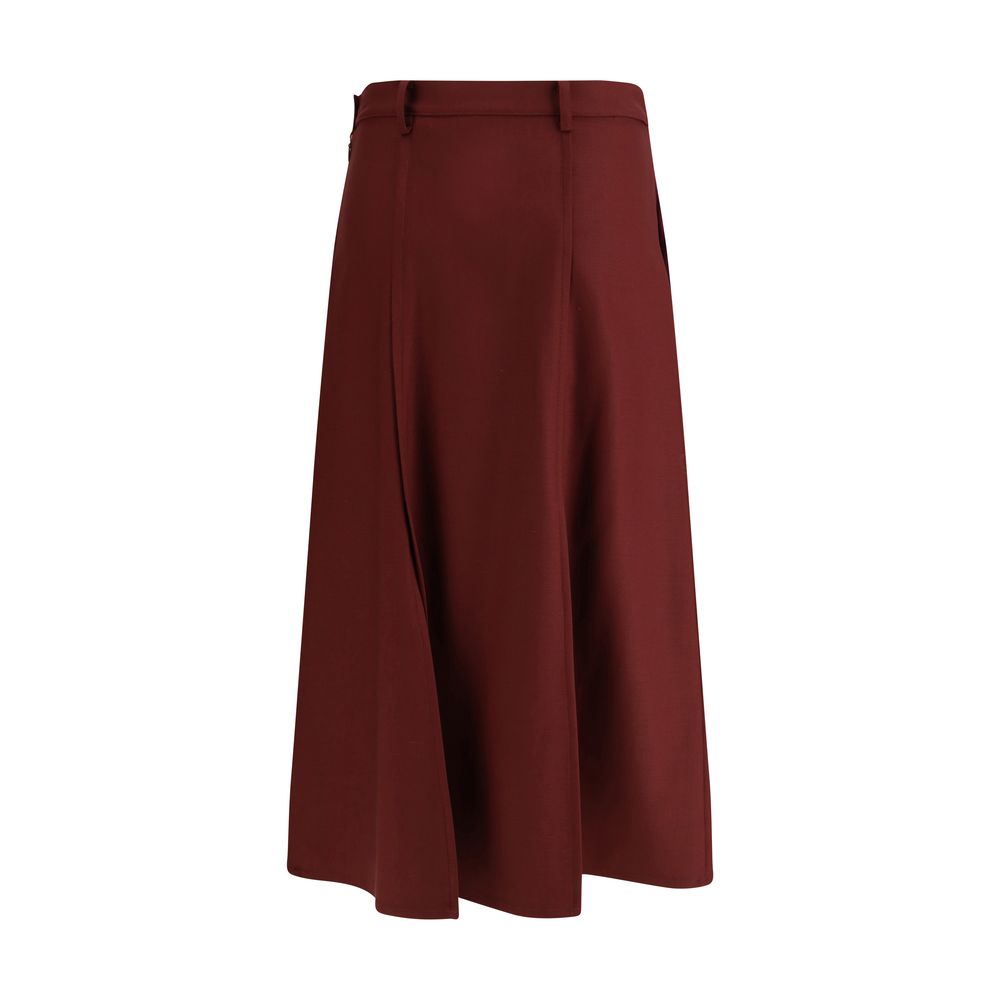 Crida Milano Bordeaux Wool Midi Skirt with central pleats, refined cut, and graphic design for a sophisticated and contemporary look.