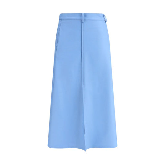 Crida Milano Light Blue Wool Midi Skirt featuring clean cut with central pleats for elegant and contemporary style.