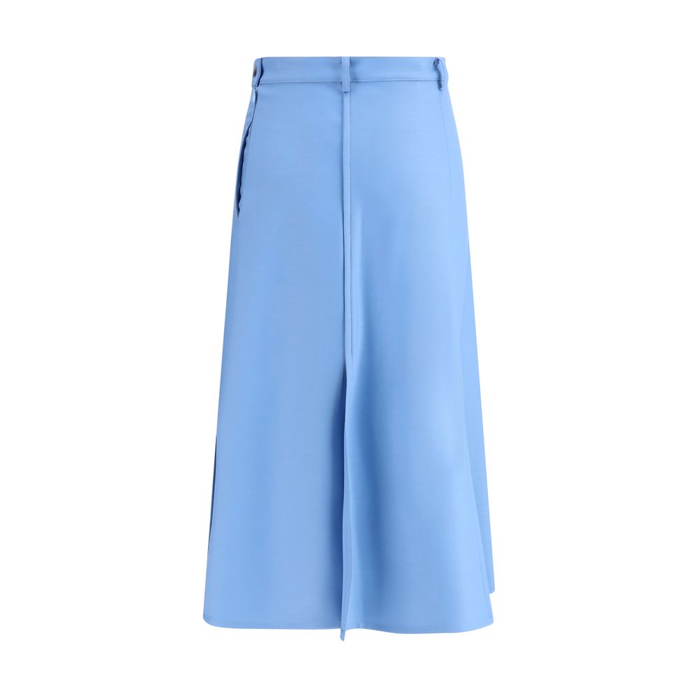 Crida Milano Light Blue Wool Midi Skirt with central pleats for an elegant silhouette