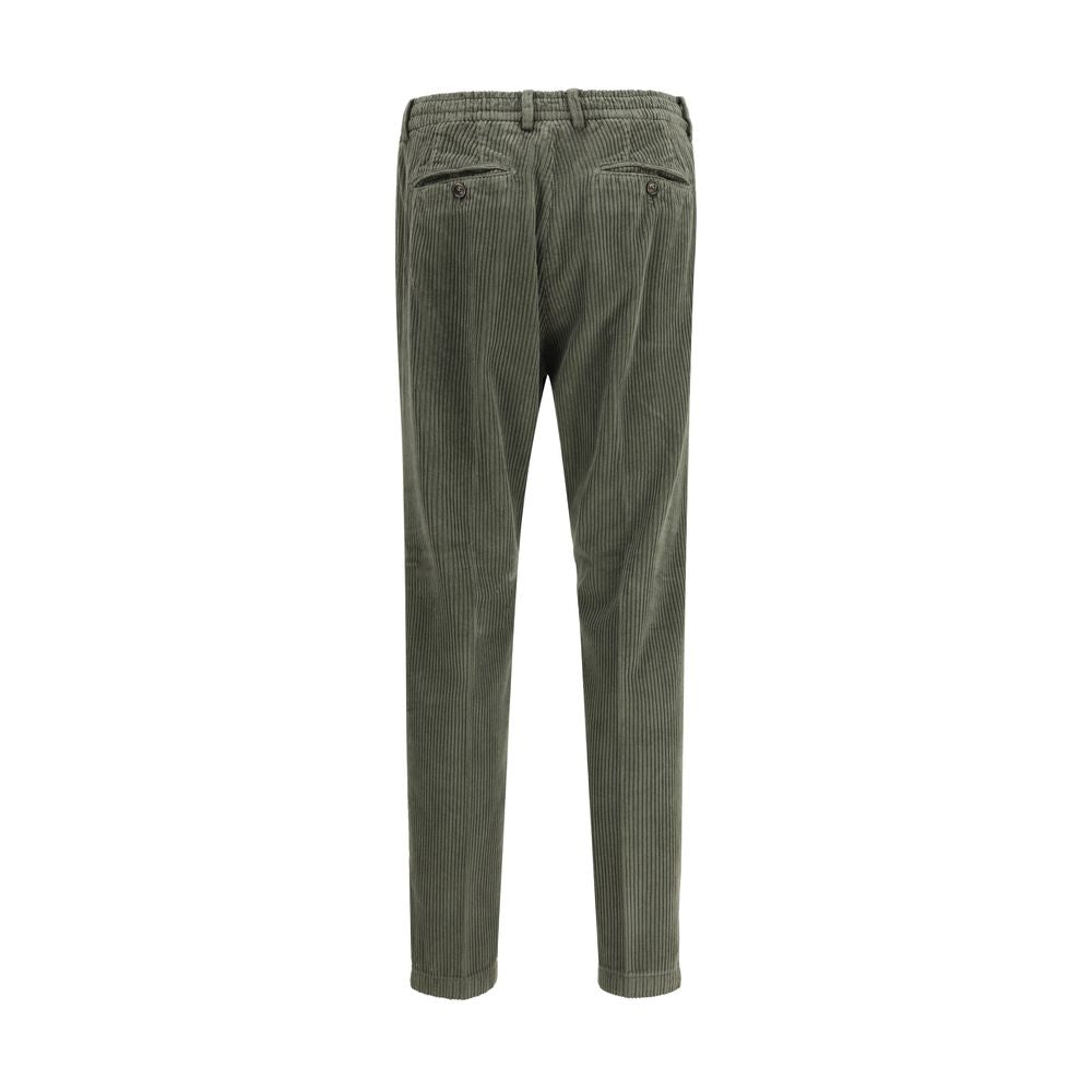 Back view of Cruna Green Cotton Casual Pants in corduroy with zip-and-button closure, perfect for autumn-winter fashion.