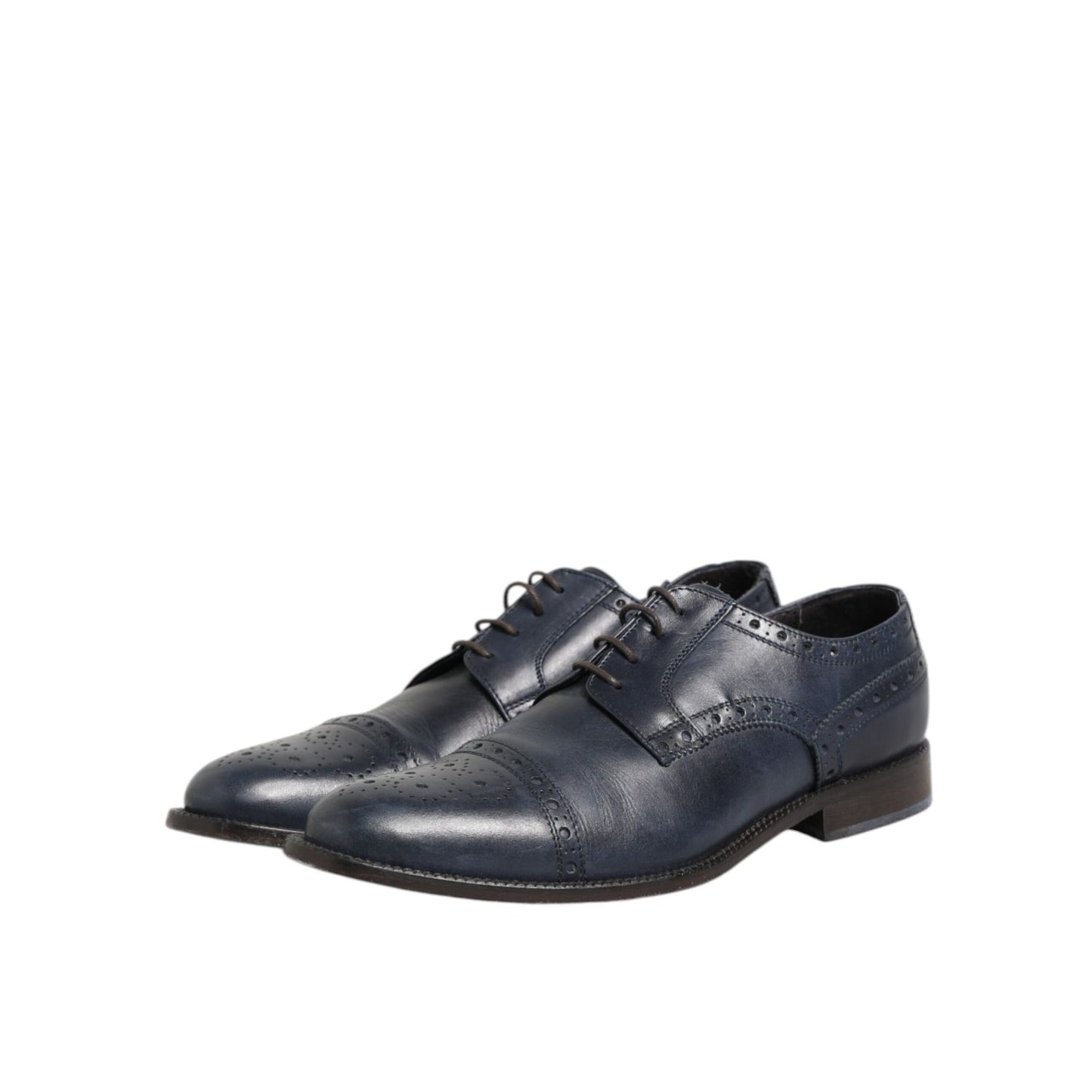 Daniele Alessandrini Blue Leather Wingtip Lace-up Formal Derby Shoes