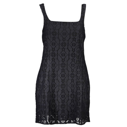 Desigual Black Polyester Women Dress with sleeveless, square neckline and intricate lace overlay for a bold, confident look.