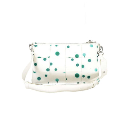 Desigual White Polyethylene Handbag with polka dots, single handle, removable chain and shoulder straps, and multiple compartments.
