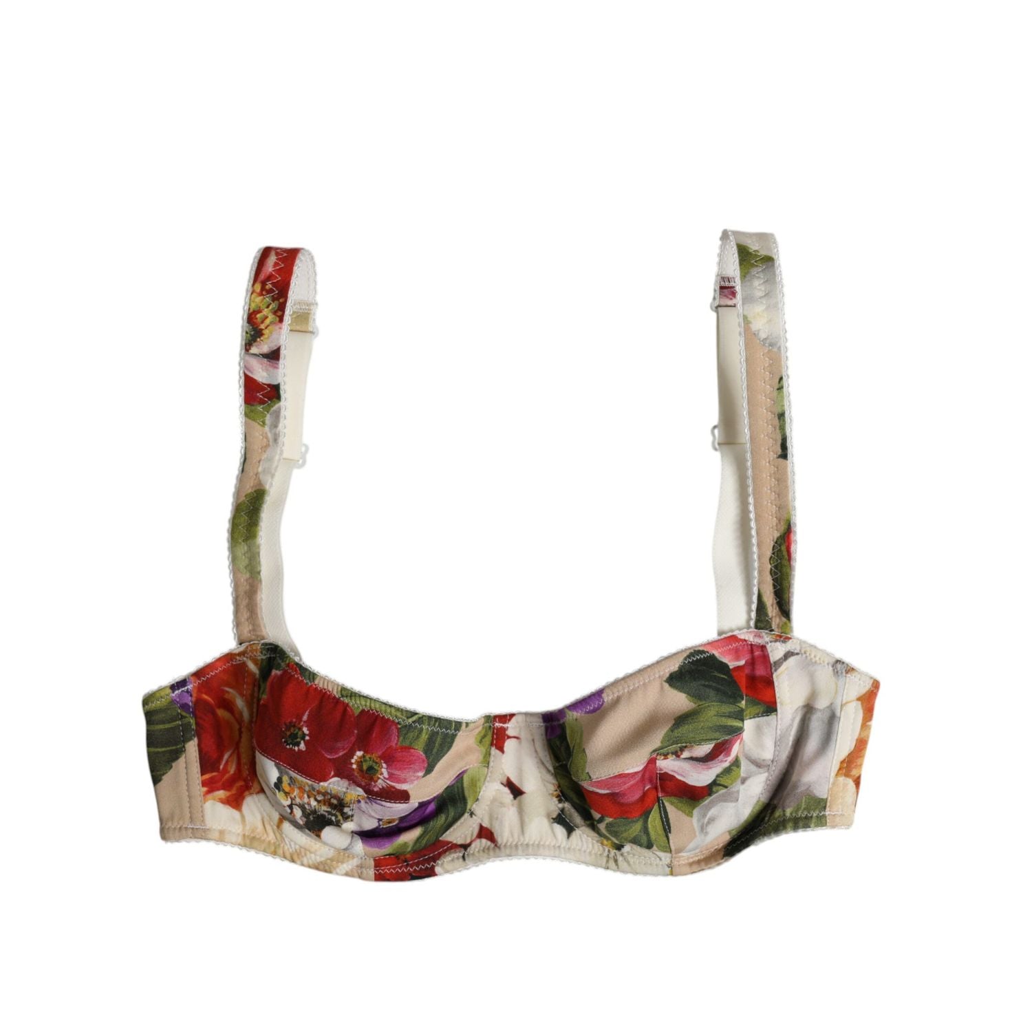 Dolce & Gabbana Beige Floral Balconcino Underwired Bra Underwear