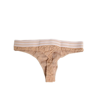 Dolce & Gabbana Beige Lace Logo Elastic Waist Thong Tanga Underwear