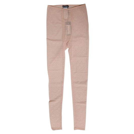 Dolce & Gabbana Beige Nylon Logo Lace Leggings Pants Underwear with a sleek silhouette and logo details, made in Italy.
