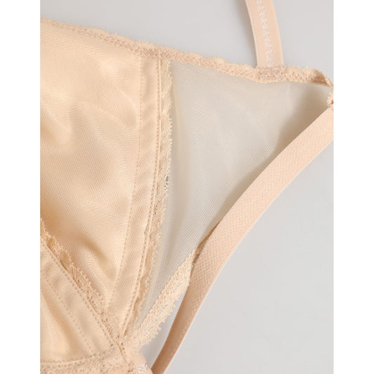 Dolce & Gabbana Beige Nylon Triangle Soft Cup Brassiere Underwear close-up showing fabric and stitch detail.