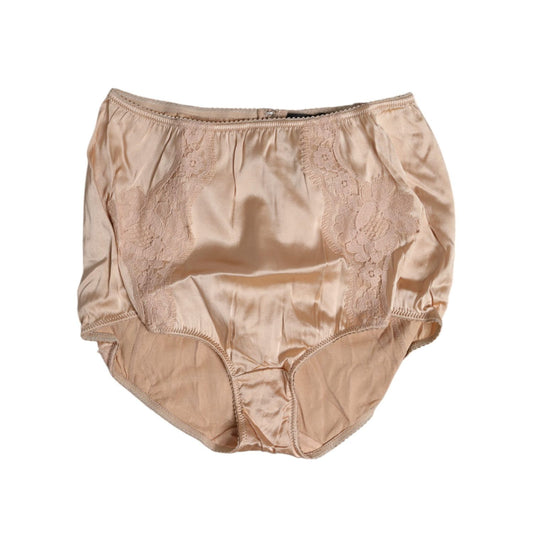 Dolce & Gabbana Beige Silk Lace High Waist Bikini Panty Underwear