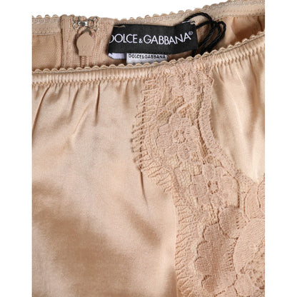 Dolce & Gabbana Beige Silk Lace High Waist Bikini Panty Underwear