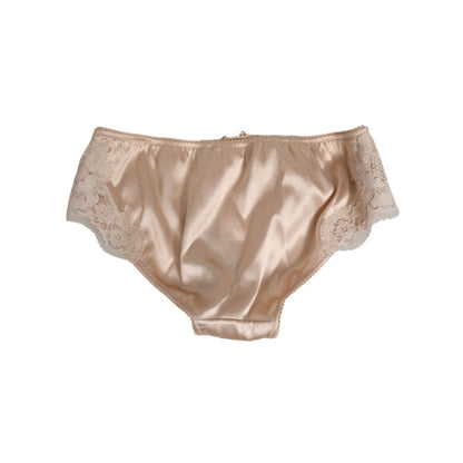 Dolce & Gabbana Beige Silk Satin Floral Lace Panty Brief Underwear