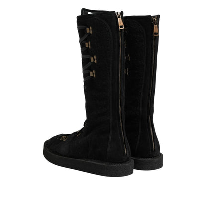 Dolce & Gabbana Black Alpaca Wool Suede Mid Calf Boots Shoes