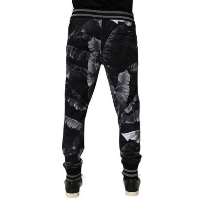 Dolce & Gabbana Black Banana Leaf Cotton Jogger Trouser Pants