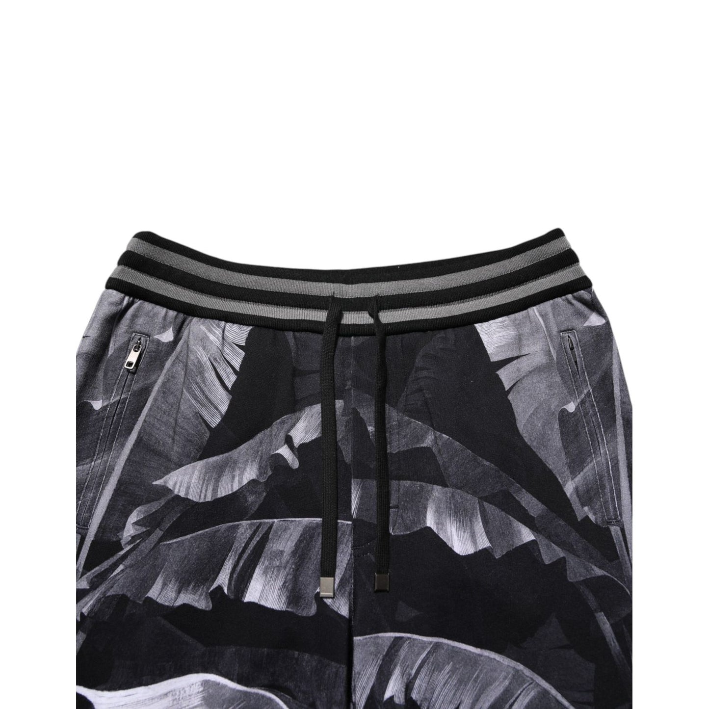 Dolce & Gabbana Black Banana Leaf Cotton Jogger Trouser Pants