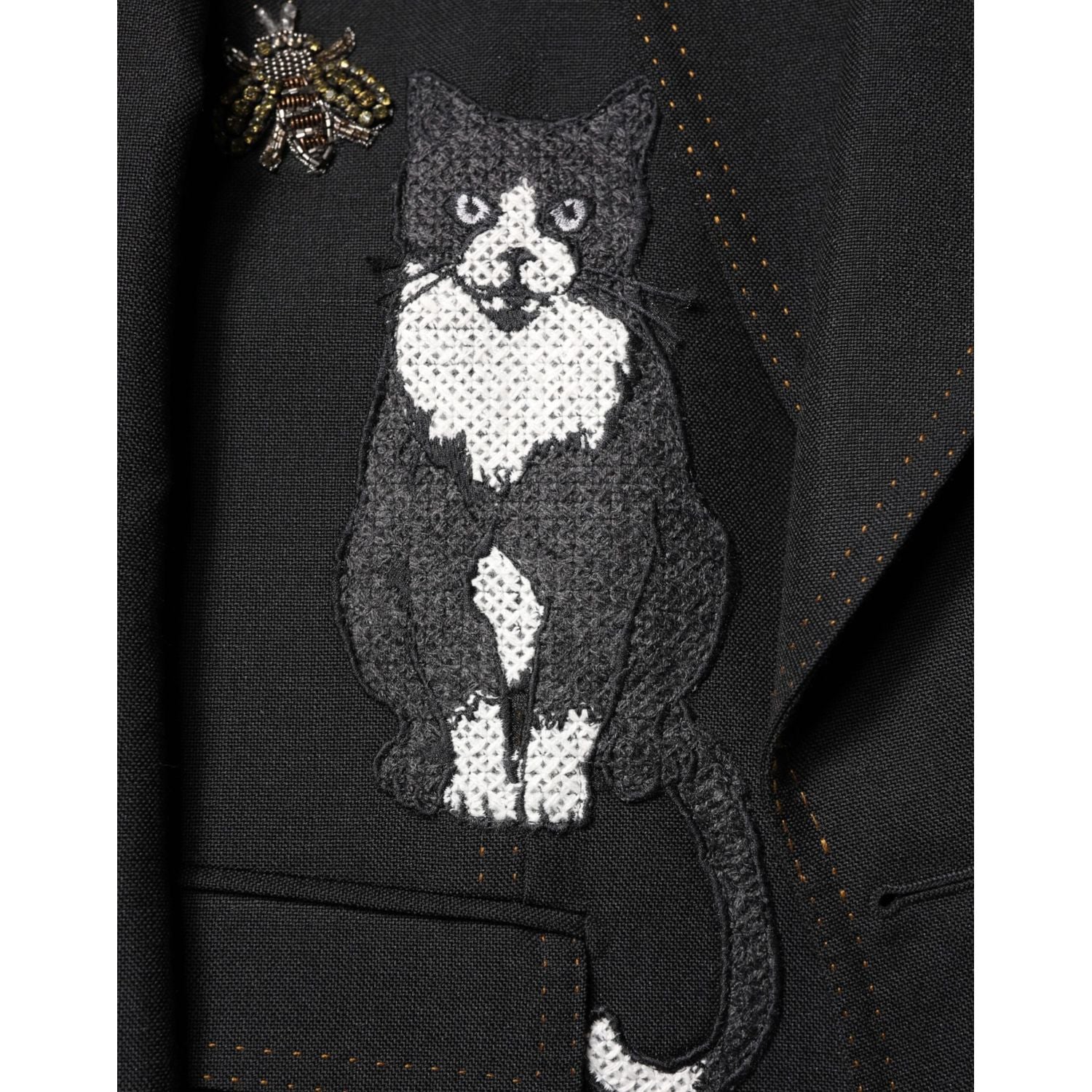 Dolce & Gabbana Black Bee Crown Embellished Suit Coat Blazer