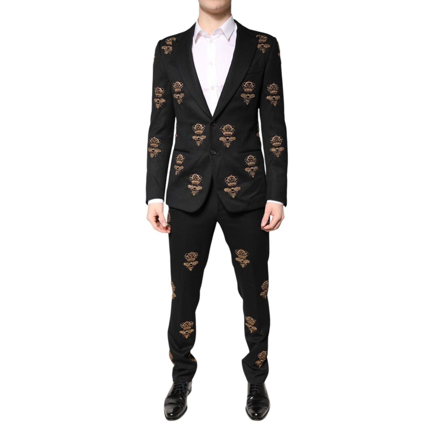 Dolce & Gabbana Black Bee Crown Embroidery 2 Piece Suit