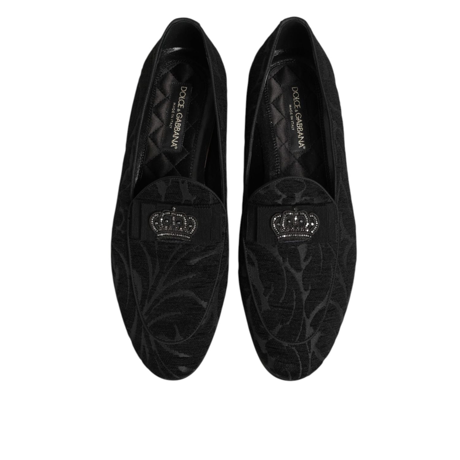 Dolce & Gabbana Black Brocade Crown Loafers Dress Shoes