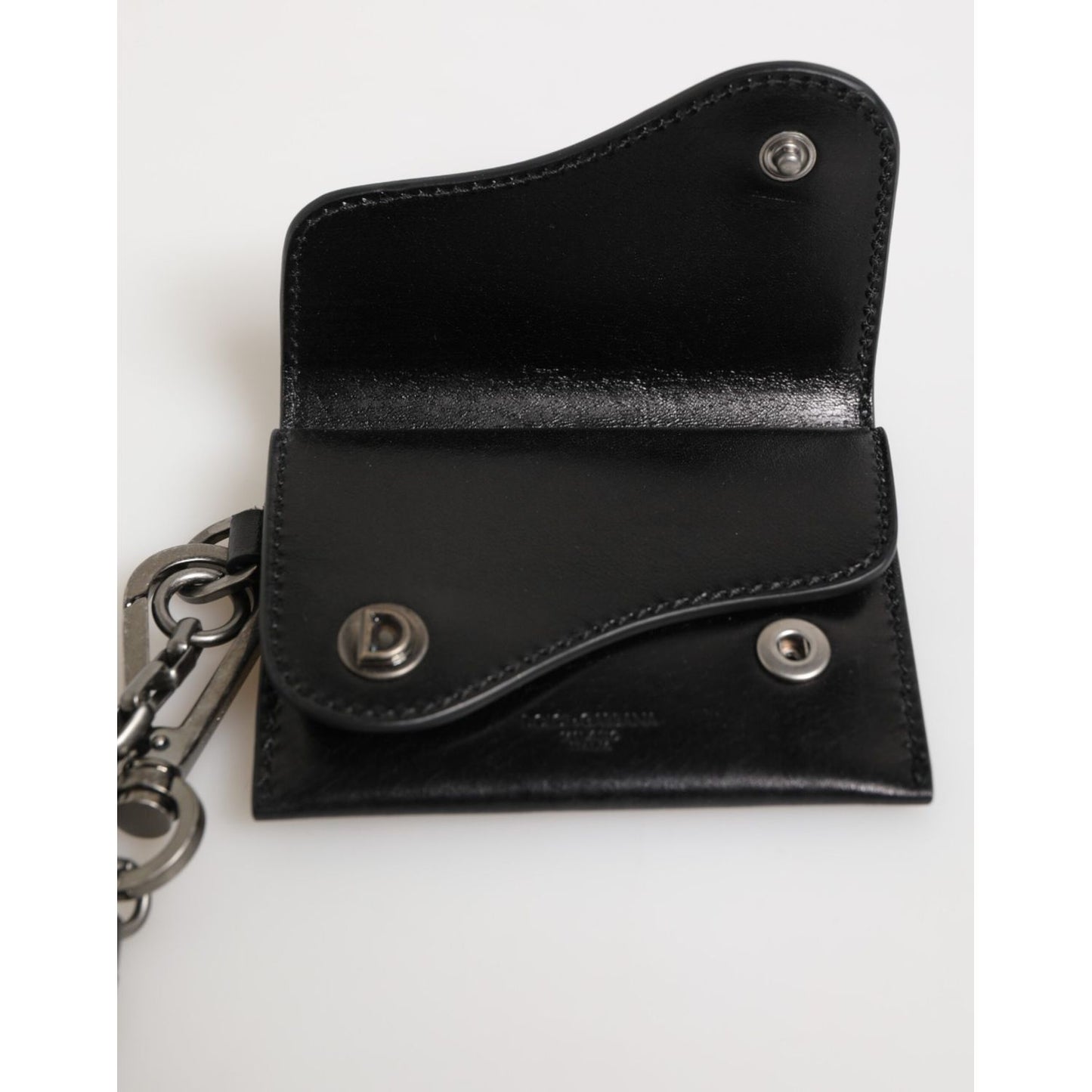 Dolce & Gabbana Black Cavallo Leather Wallet Chain Snap Bifold Card Holder