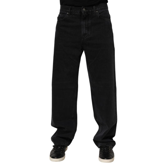 Dolce & Gabbana Black Cotton Logo Men Mid Waist Denim Jeans in premium Italian craftsmanship for refined streetwear elegance.