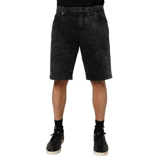 Dolce & Gabbana Black Cotton Mid Waist Denim Men Bermuda Short, regular fit, front view on model, casual and stylish summer wear.