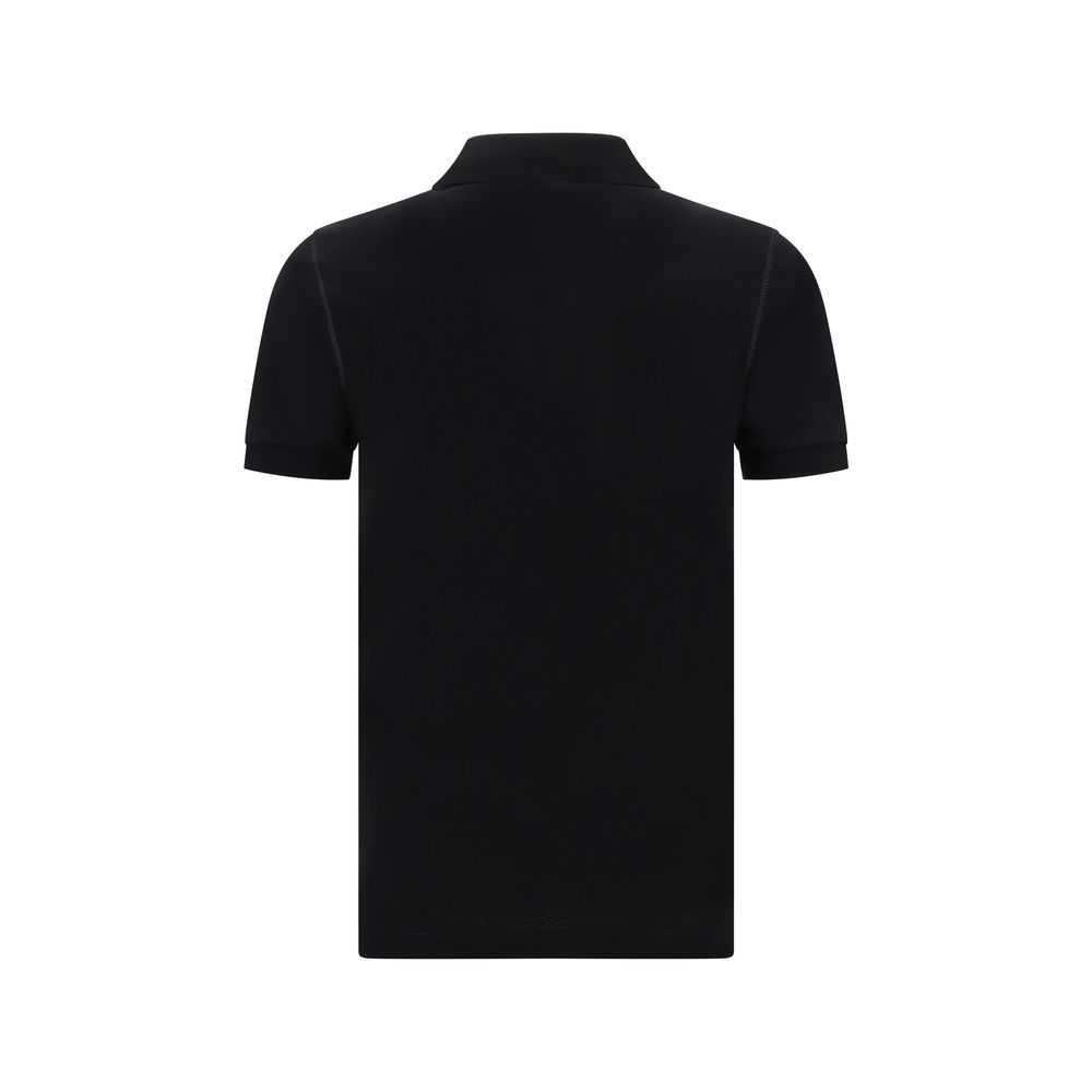 Back view of Dolce & Gabbana Black Cotton Polo Shirt with ribbed collar and iconic D&G monogram plaque, AW25 collection, 100% Cotton.