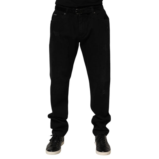 Dolce & Gabbana Black Cotton Regular Denim Men Trouser Jeans with classic five-pocket design, perfect for casual wear.