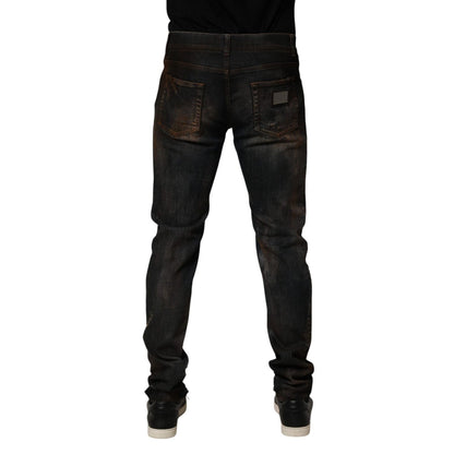 Dolce & Gabbana Black Cotton Skinny Tattered Men Denim Jeans