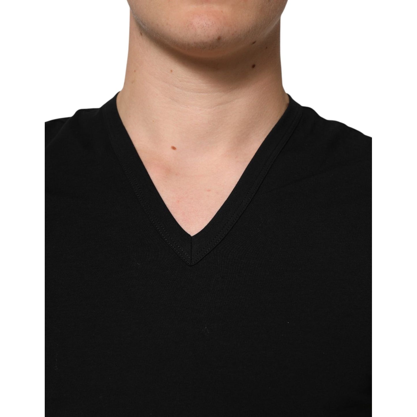 Dolce & Gabbana Black Cotton Slim Fit Men V-Neck Shirt T-shirt