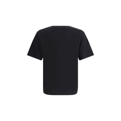 Back view of Dolce & Gabbana Black Cotton T-Shirt with double collar and embroidered logo, showcasing elegant style for AW25.