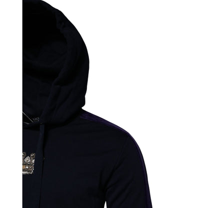 Dolce & Gabbana Black Crown Cotton Hooded Sweatshirt Sweater