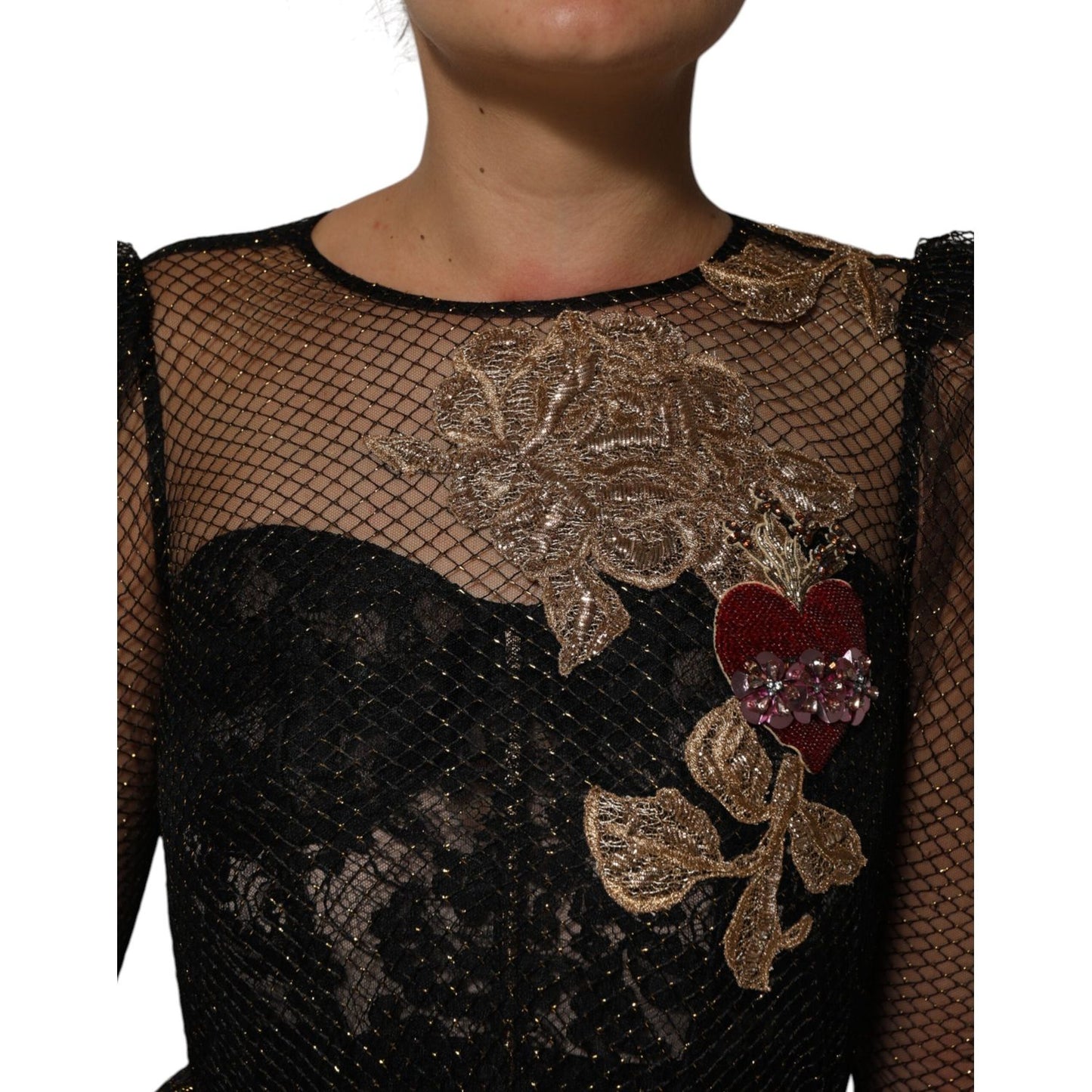 Dolce & Gabbana Black Crystal Heart Embellished A-line Dress