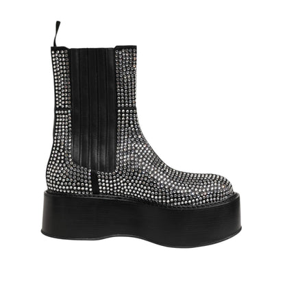 Dolce & Gabbana Black Crystal Strass Mid Calf Short Boots Shoes