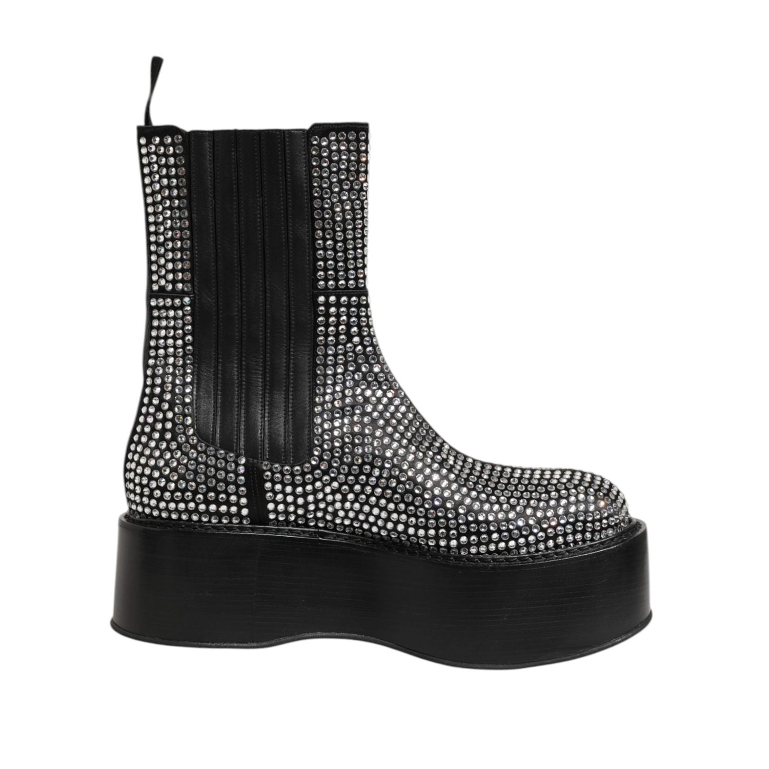 Dolce & Gabbana Black Crystal Strass Mid Calf Short Boots  Shoes