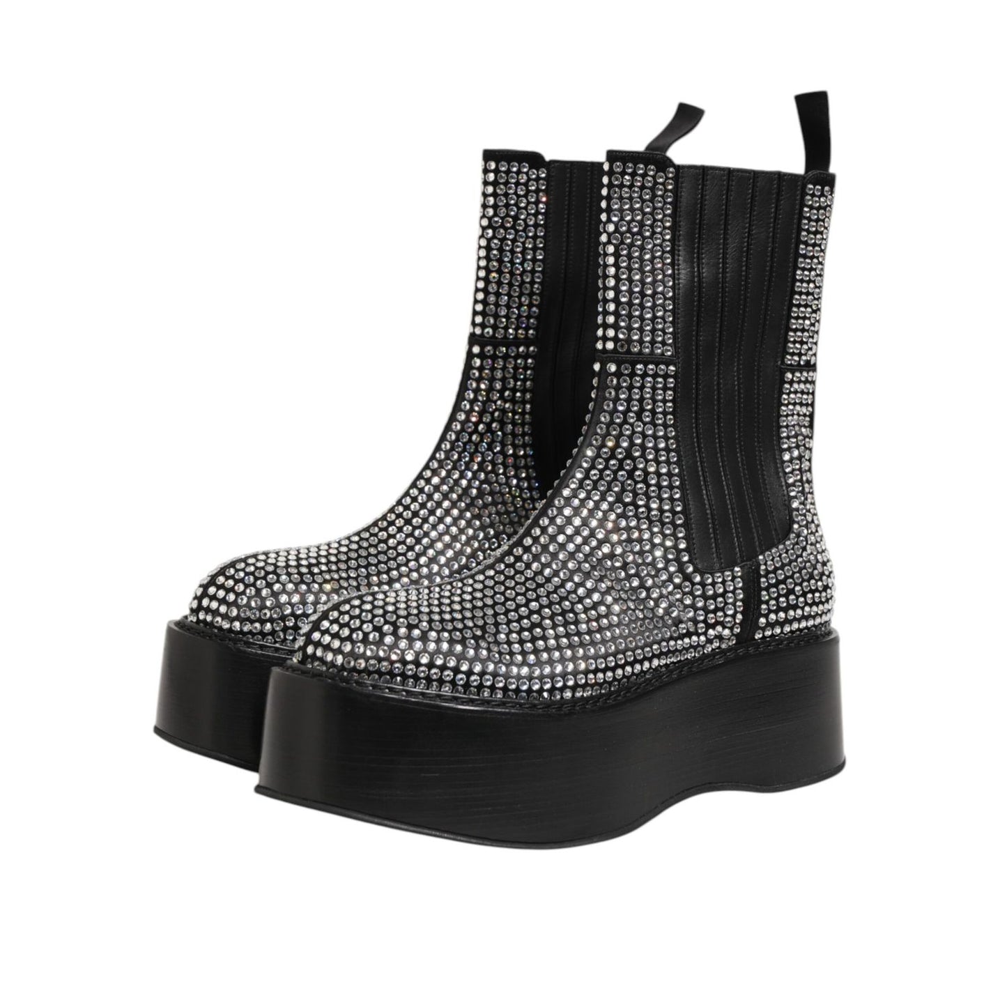 Dolce & Gabbana Black Crystal Strass Mid Calf Short Boots Shoes