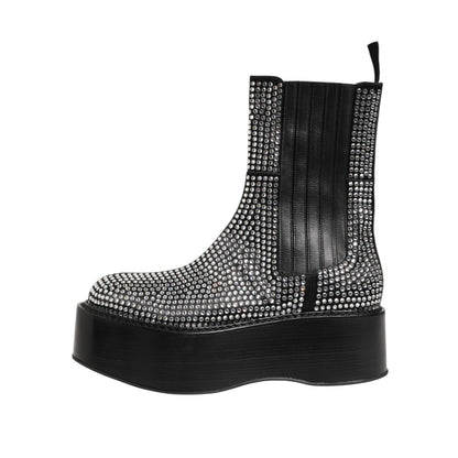 Dolce & Gabbana Black Crystal Strass Mid Calf Short Boots Shoes