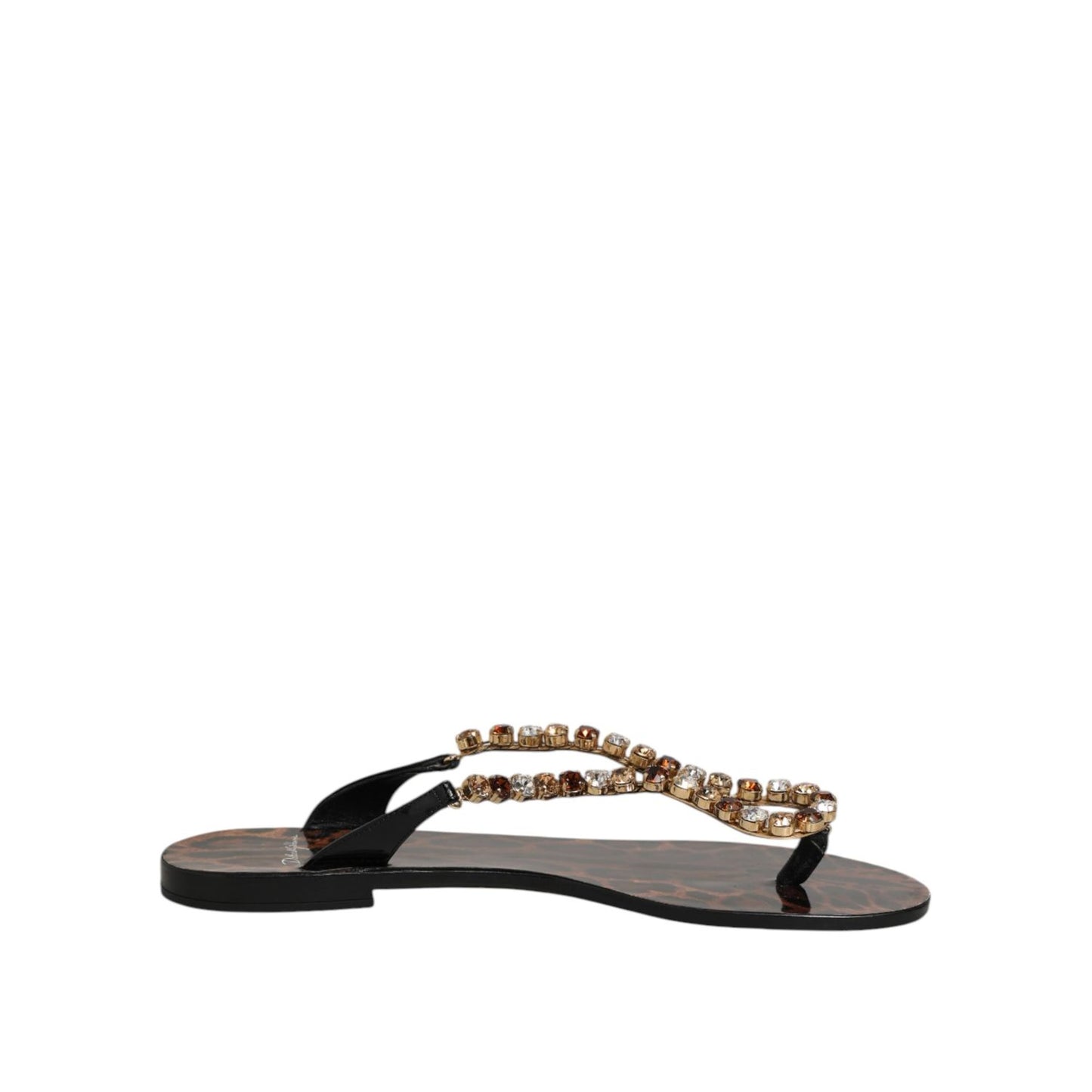 Dolce & Gabbana Black Crystals Flats Sandals Beachwear Shoes