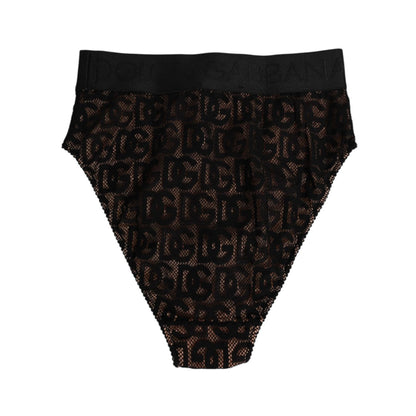 Dolce & Gabbana Black DG Logo Lace High Brief Panty Underwear with lace design and elastic waistband