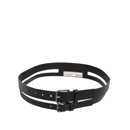 Dolce & Gabbana Black Double Strap Leather Buckle Men Belt