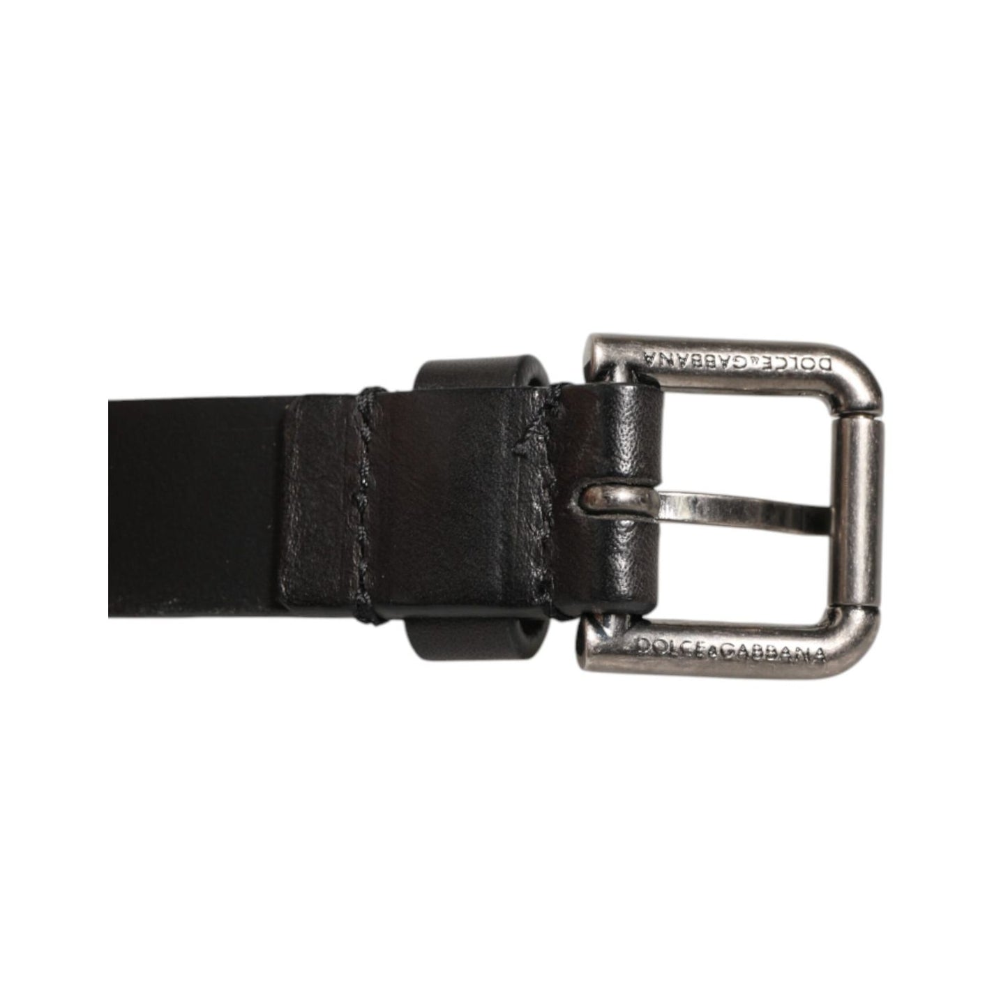 Dolce & Gabbana Black Double Strap Leather Silver Buckle Belt
