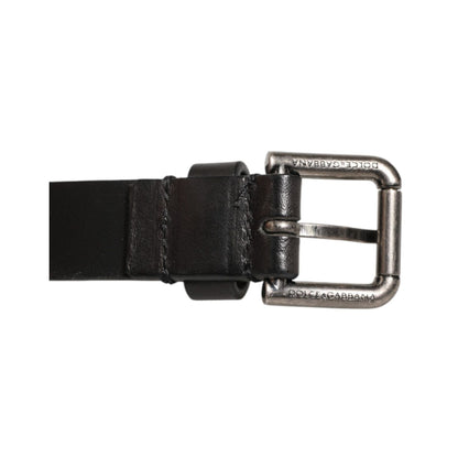 Dolce & Gabbana Black Double Strap Leather Silver Buckle Belt