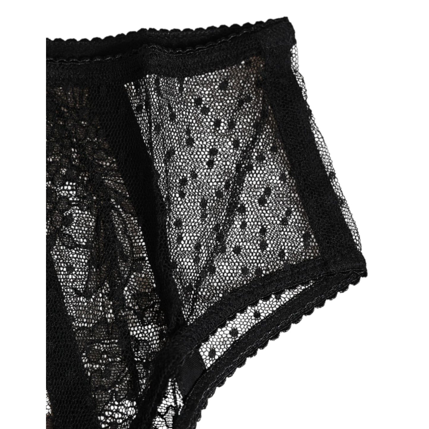 Dolce & Gabbana Black Floral Lace Sheer Mesh High Waist Underwear
