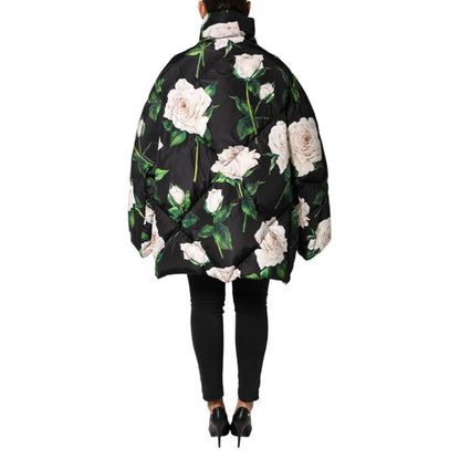 Dolce & Gabbana Black Floral Print Puffer Quilted Jacket