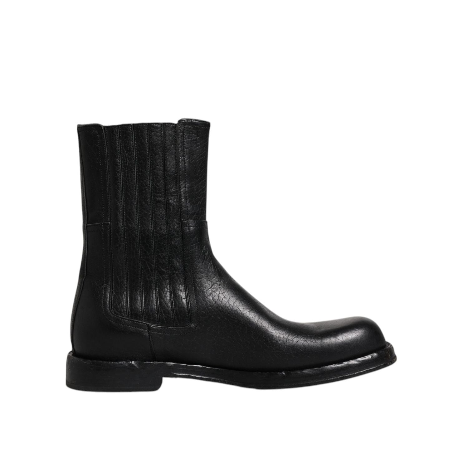 Dolce & Gabbana Black Horse Leather Mid Calf Boots Shoes